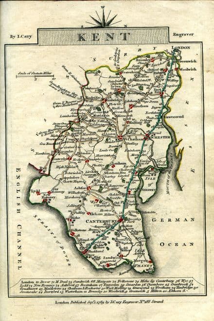Kent County Map by John Cary 1790 - Reproduction