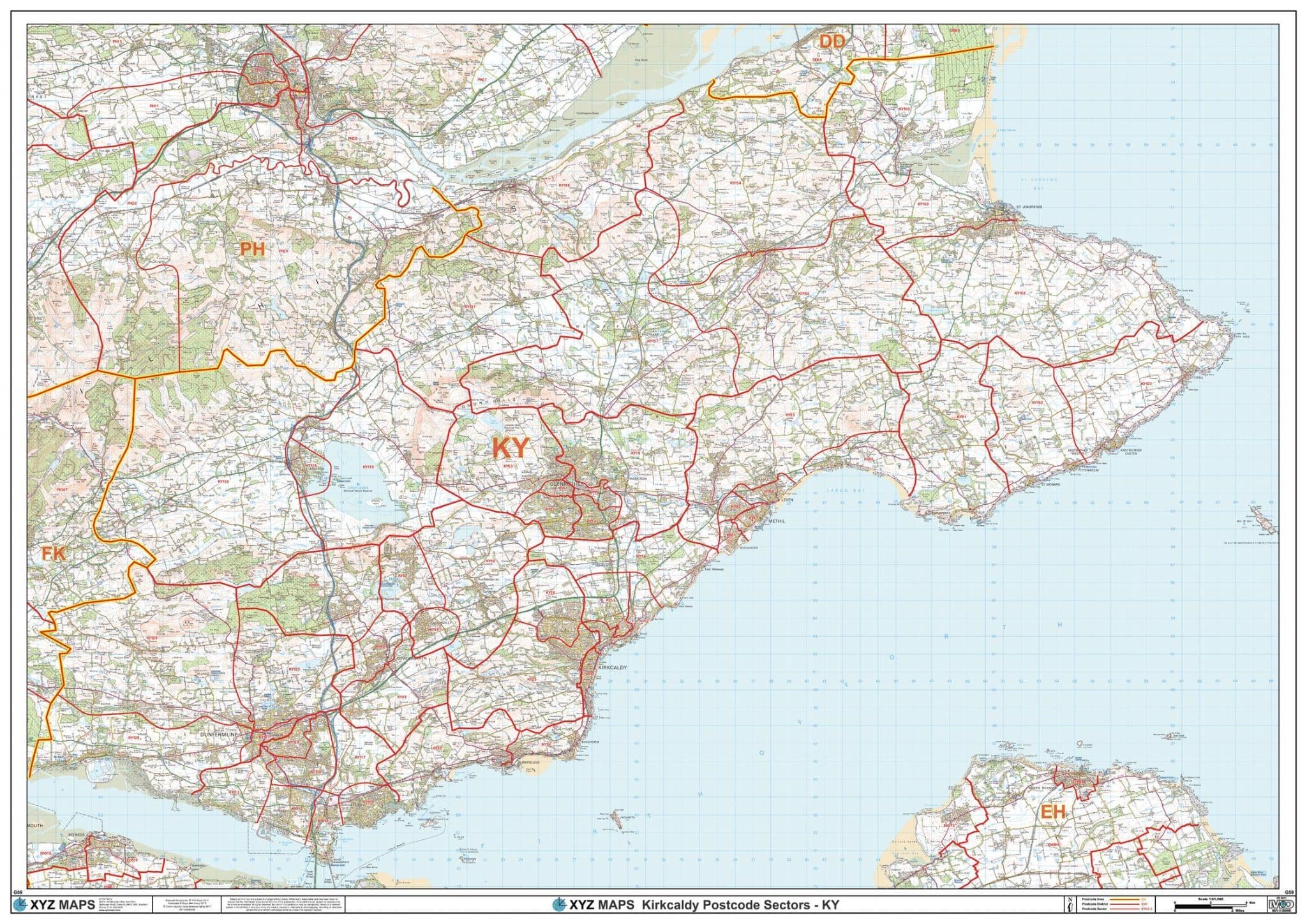 Kirkcaldy - KY - Postcode Sector Wall Map