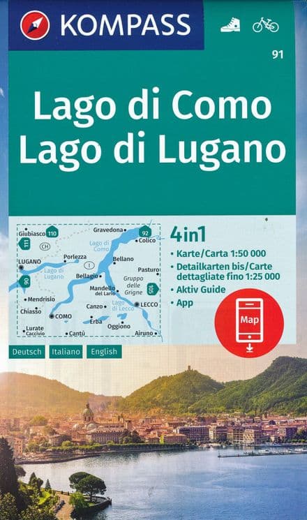 Lake Como & Lake Lugano - 1:50,000 - Kompass 91