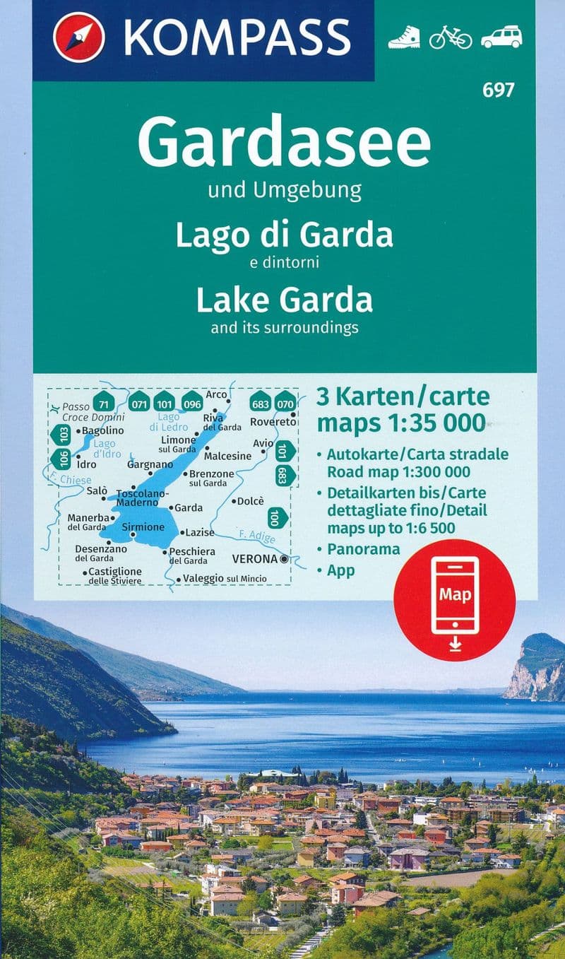 Lake Garda - Lago di Garda at 1:35,000 - Kompass 697