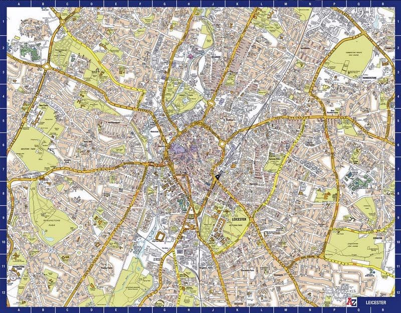 Leicester City Centre A-Z Street Wall Map