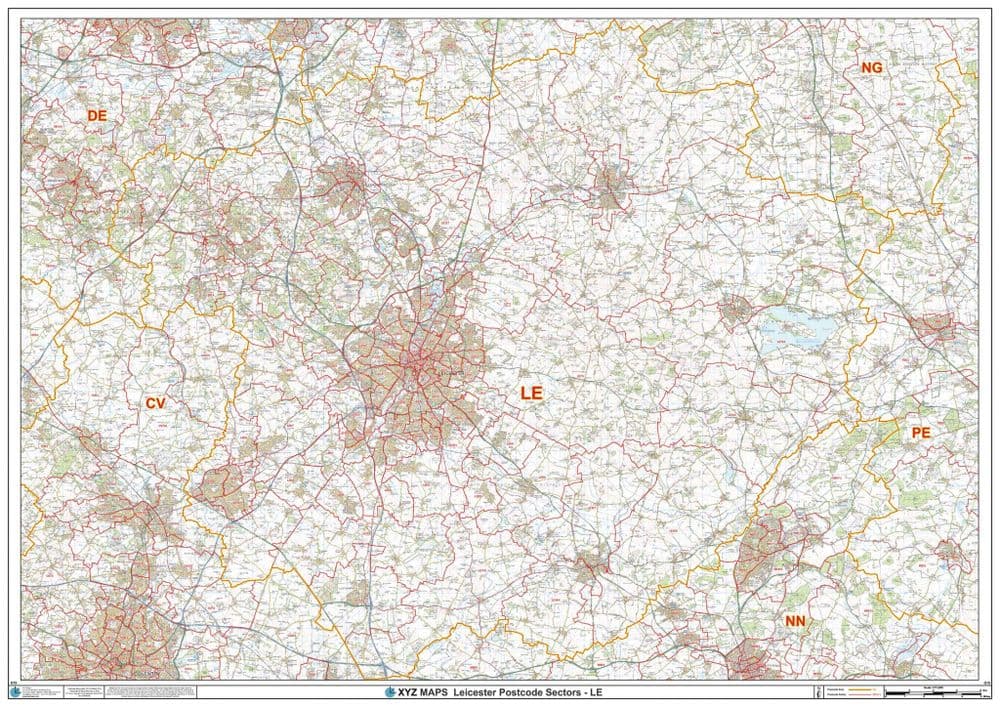 Le9 Postcode Map Leicester - LE - Postcode Sector Wall Map