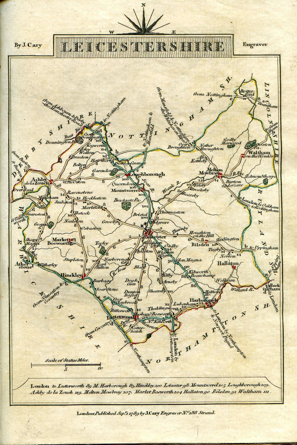 Fleckney Map Leicestershire County Map by John Cary 1790 - Reproduction