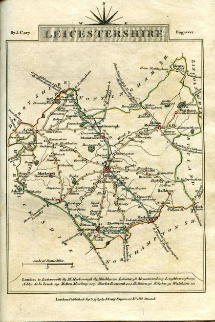 Leicestershire County Map by John Cary 1790 - Reproduction