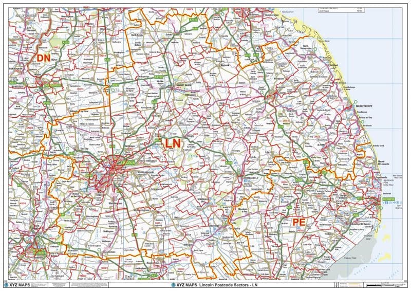 Lincoln - LN - Postcode Sector Wall Map