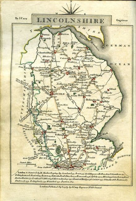 Lincolnshire County Map by John Cary 1790 - Reproduction
