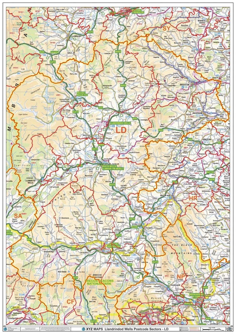 Llandrindod Wells - LD - Postcode Sector Wall Map