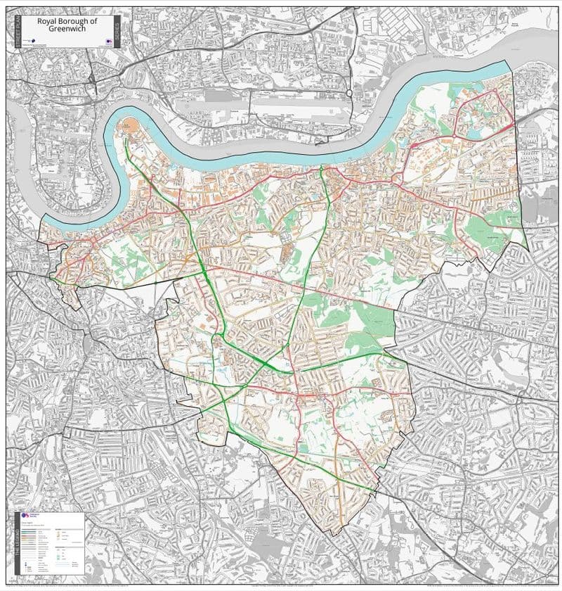 London Borough of Greenwich - Street Map - 2026