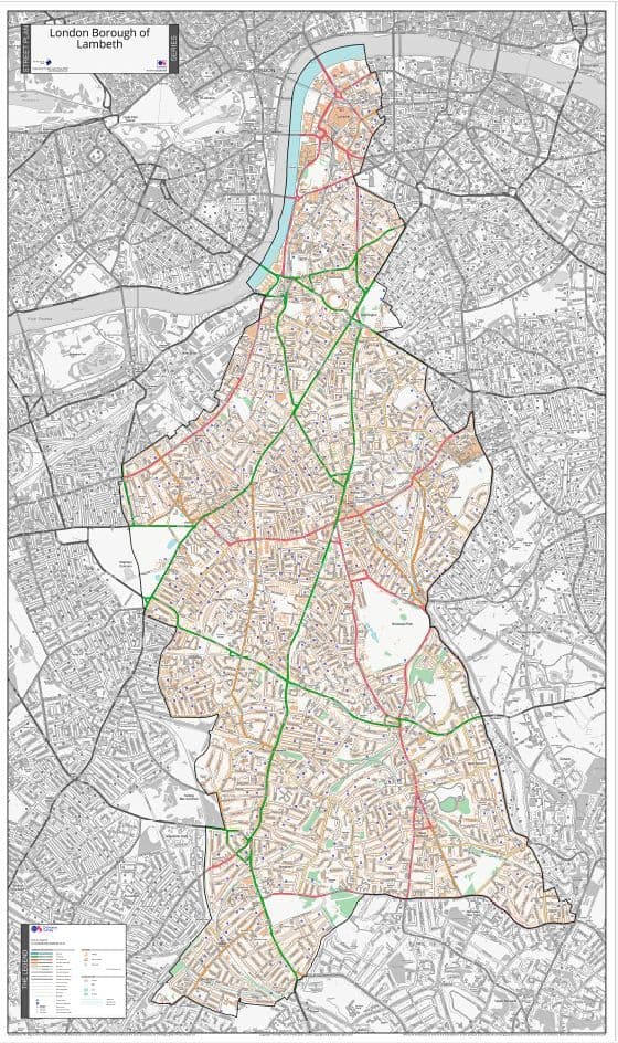 London Borough of Lambeth - Street Map - 2026