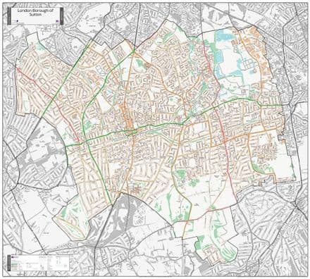 London Borough of Sutton - Street Map - 2026