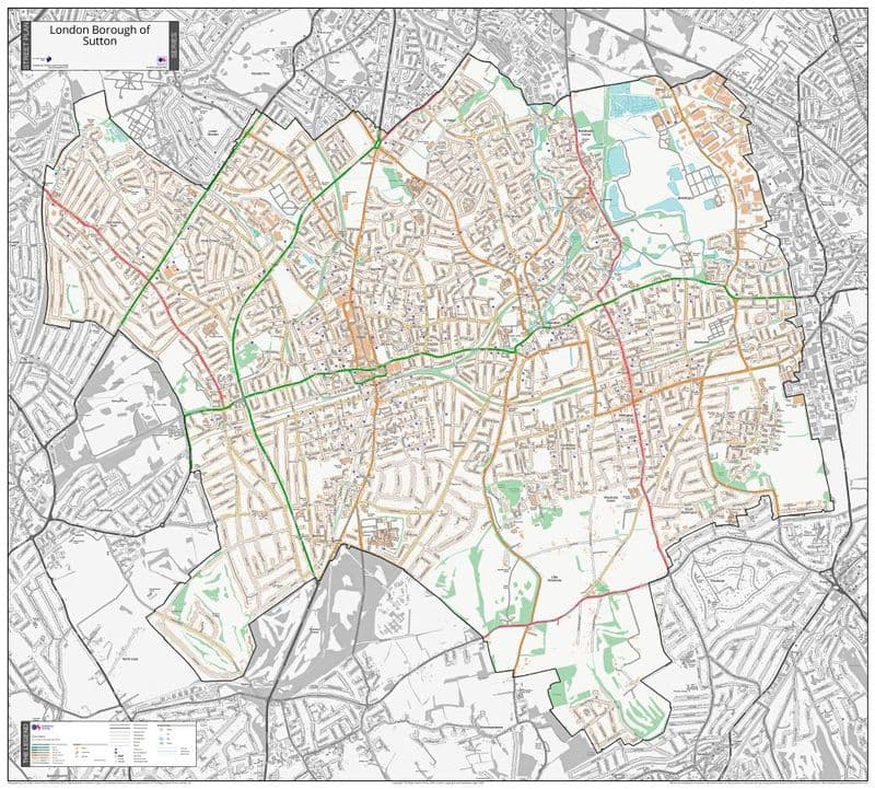 London Borough of Sutton - Street Map - 2026