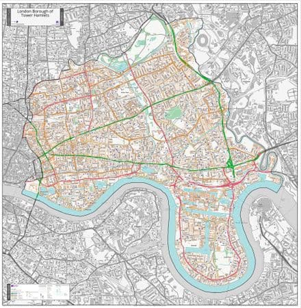 London Borough of Tower Hamlets - Street Map - 2026