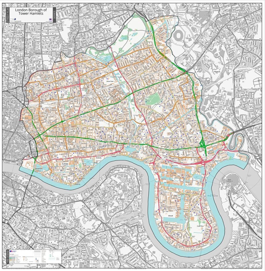 Tower Hamlets Map Vector London Borough of Tower Hamlets - Street Map - 2026