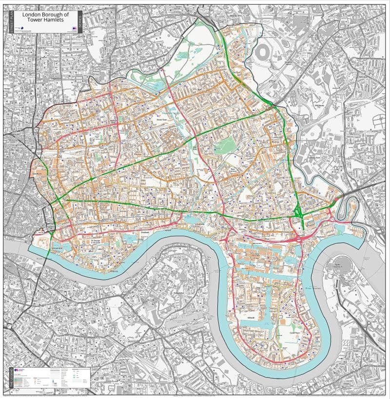 London Borough of Tower Hamlets - Street Map - 2026