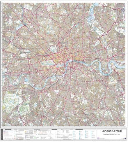 London - Central Ordnance Survey 1:25,000 - Wall Map