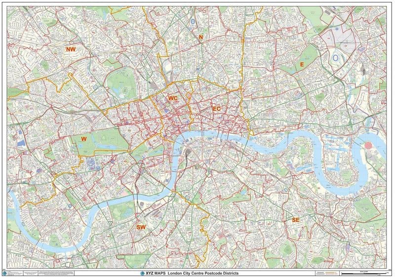 London - City Centre - Postcode District Wall Map