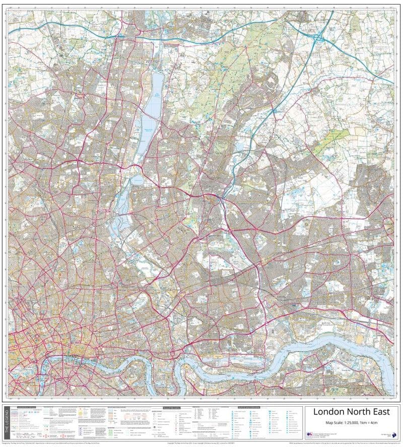London - North East Ordnance Survey 1:25,000 - Wall Map