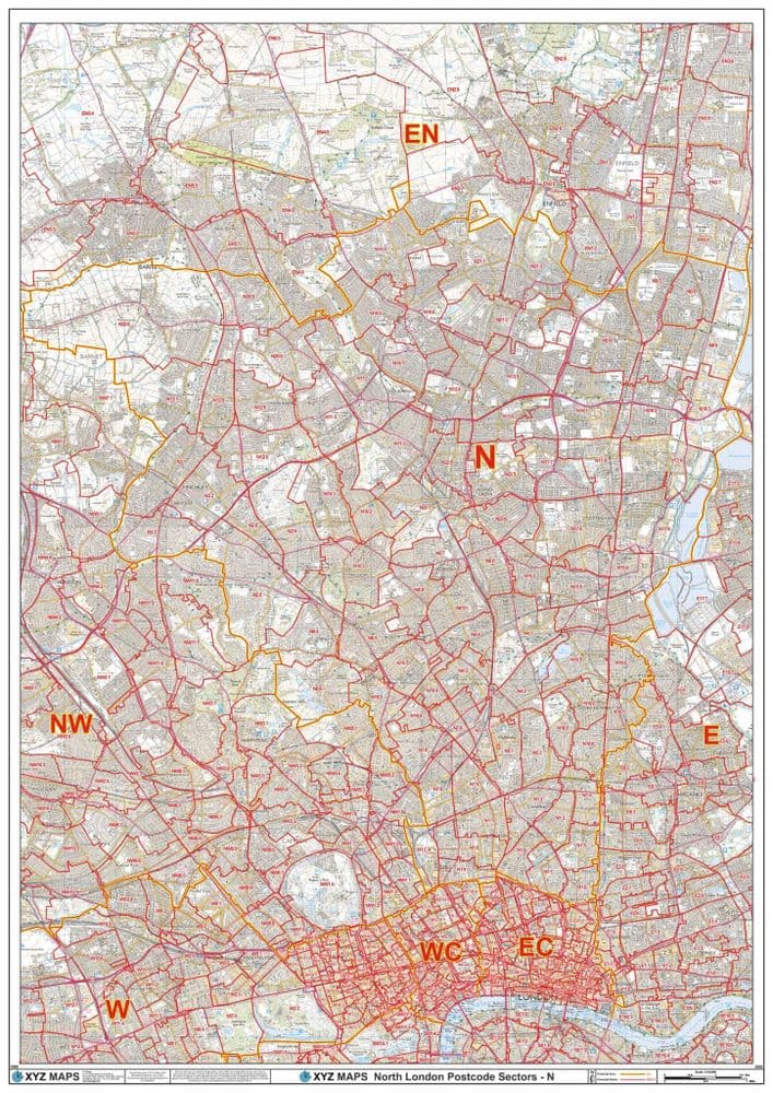 London - North - N - Postcode Sector Wall Map