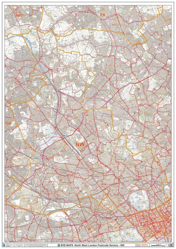 London - North West - NW - Postcode Sector Wall Map