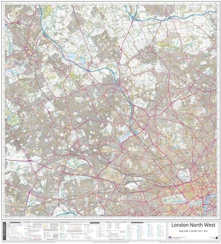 London - North West Ordnance Survey 1:25,000 - Wall Map