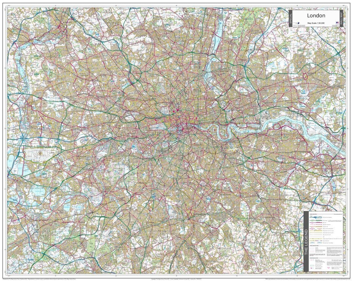 London Ordnance Survey 1 50 000 - Wall Map
