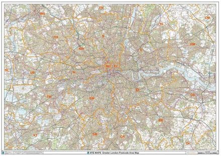 London Postcode Area Wall Map