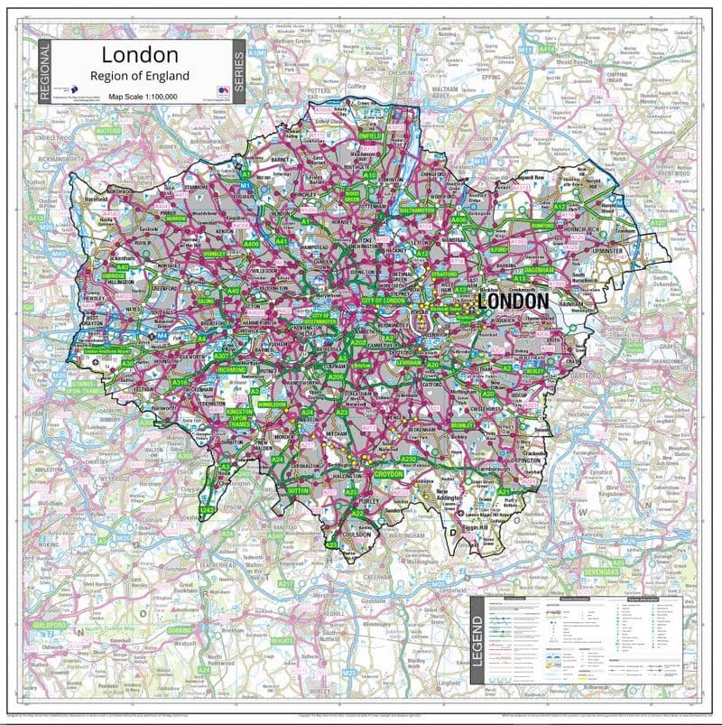 London - Region of England Wall Map