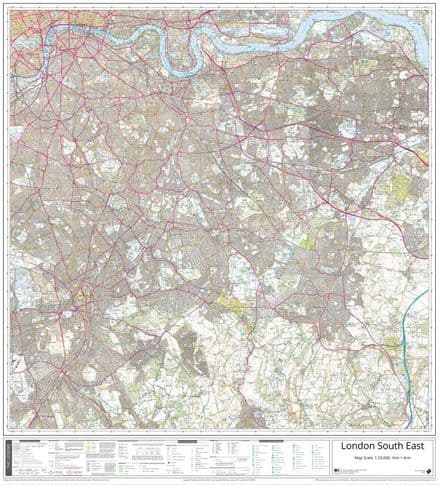 London - South East Ordnance Survey 1:25,000 - Wall Map