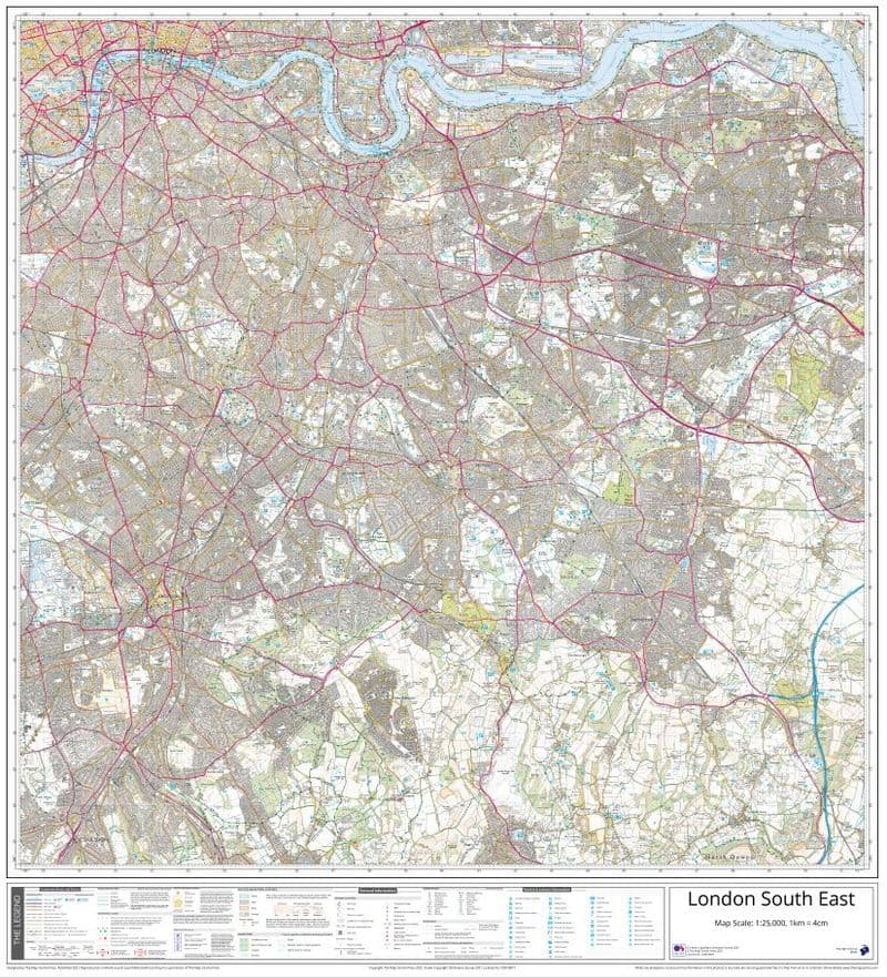 London - South East Ordnance Survey 1:25,000 - Wall Map