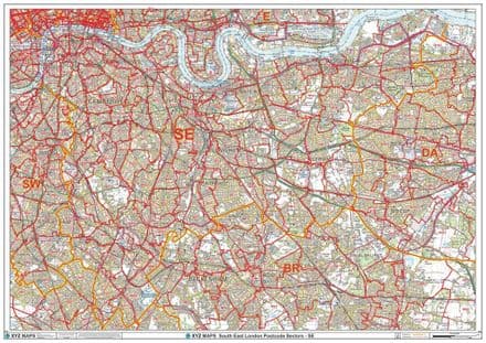 London - South East - SE - Postcode Sector Wall Map