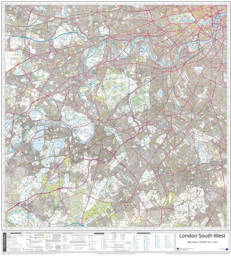 London - South West Ordnance Survey 1:25,000 - Wall Map