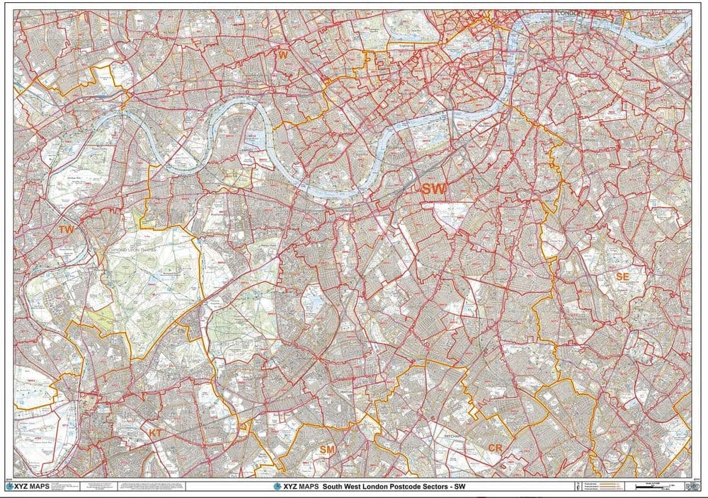 London - South West - SW - Postcode Sector Wall Map