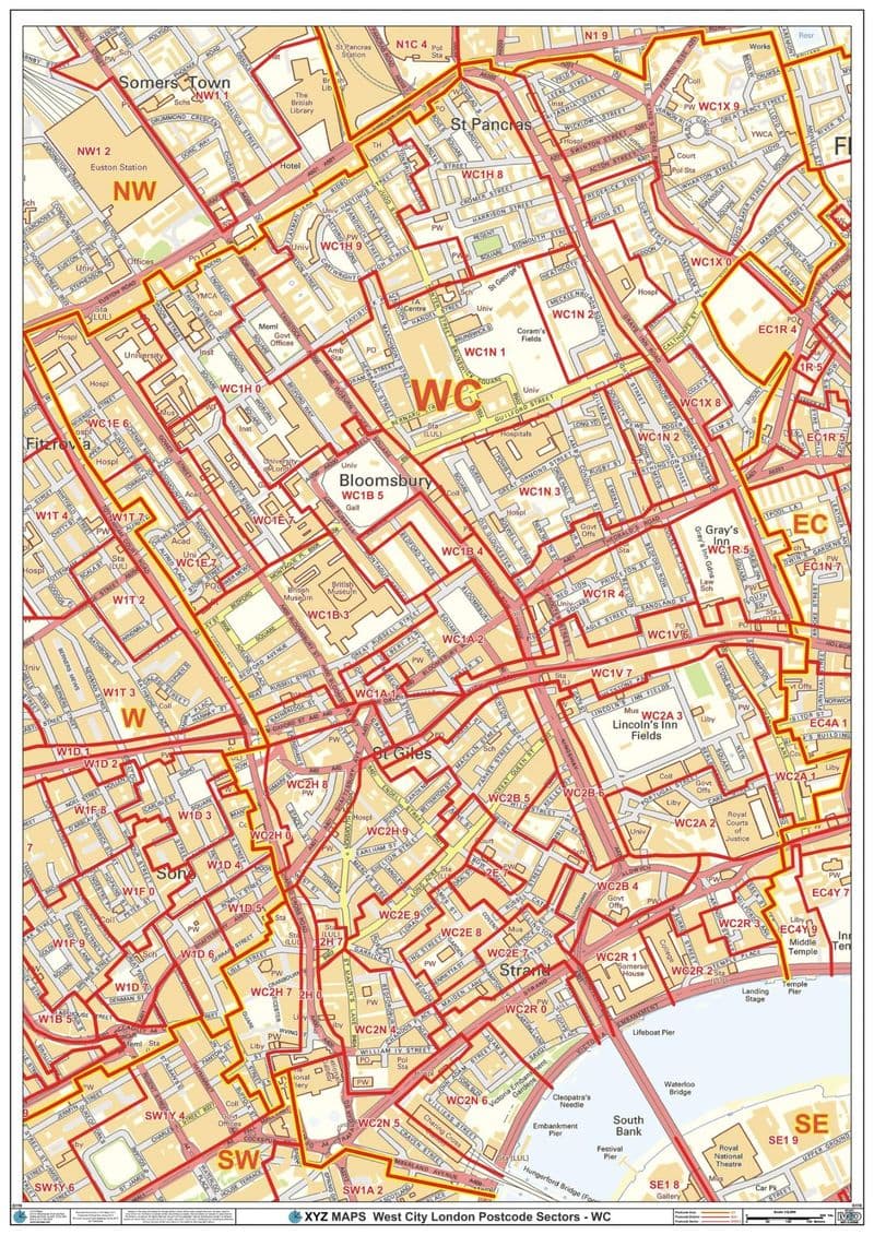 London - West City - WC - Postcode Sector Wall Map