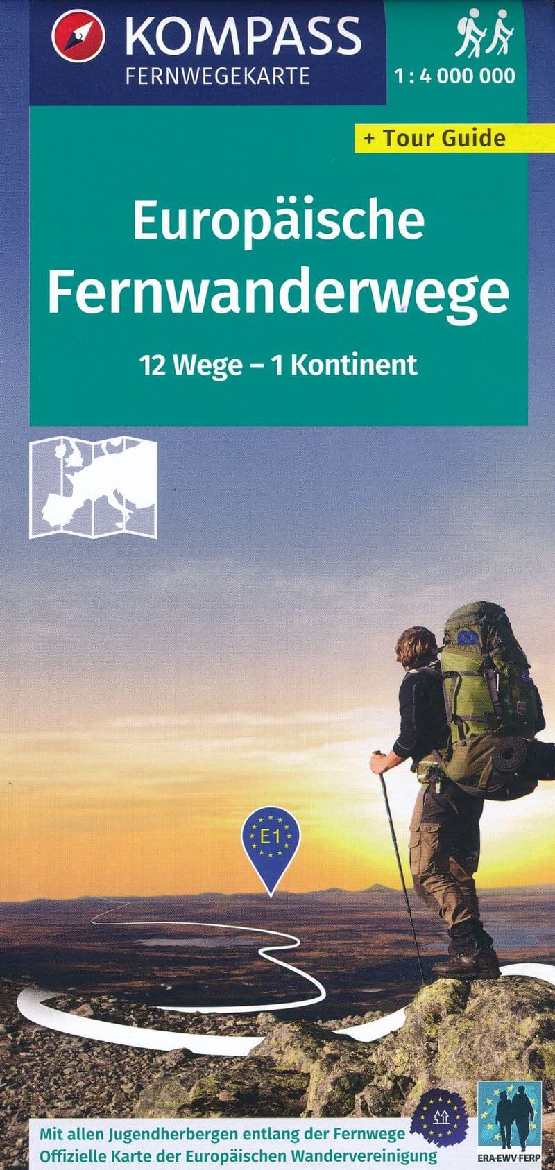 Long Distance Footpaths of Europe Map & Guide - Kompass 2562