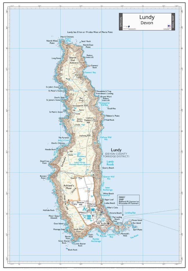 Lundy Island - Wall Map - 1:10,000 - 2026