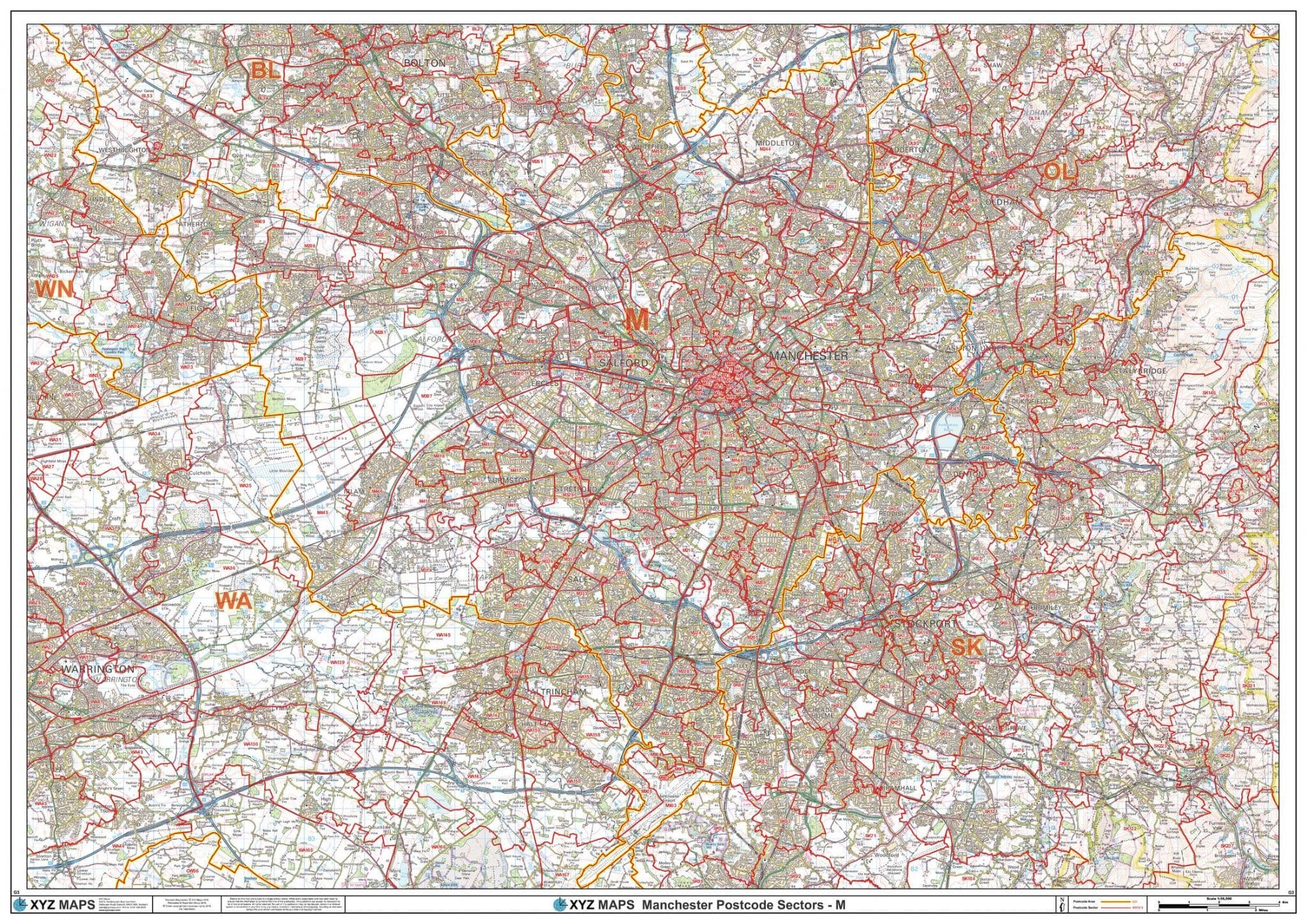 Manchester - M - Postcode Sector Wall Map