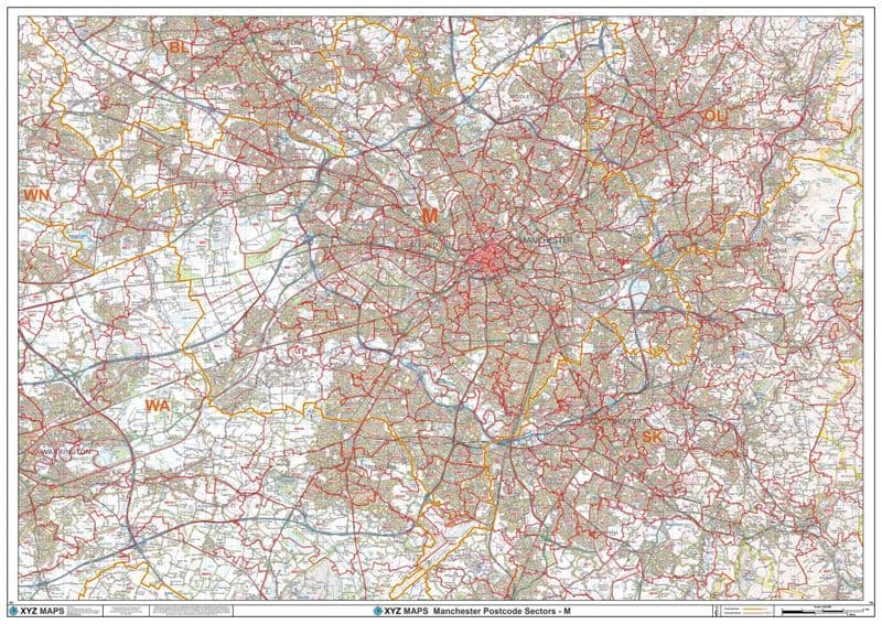Manchester - M - Postcode Sector Wall Map
