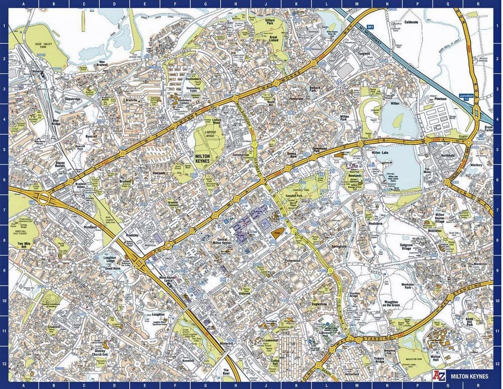 Milton Keynes City Centre A-Z Street Wall Map