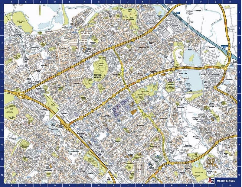 Milton Keynes City Centre A-Z Street Wall Map