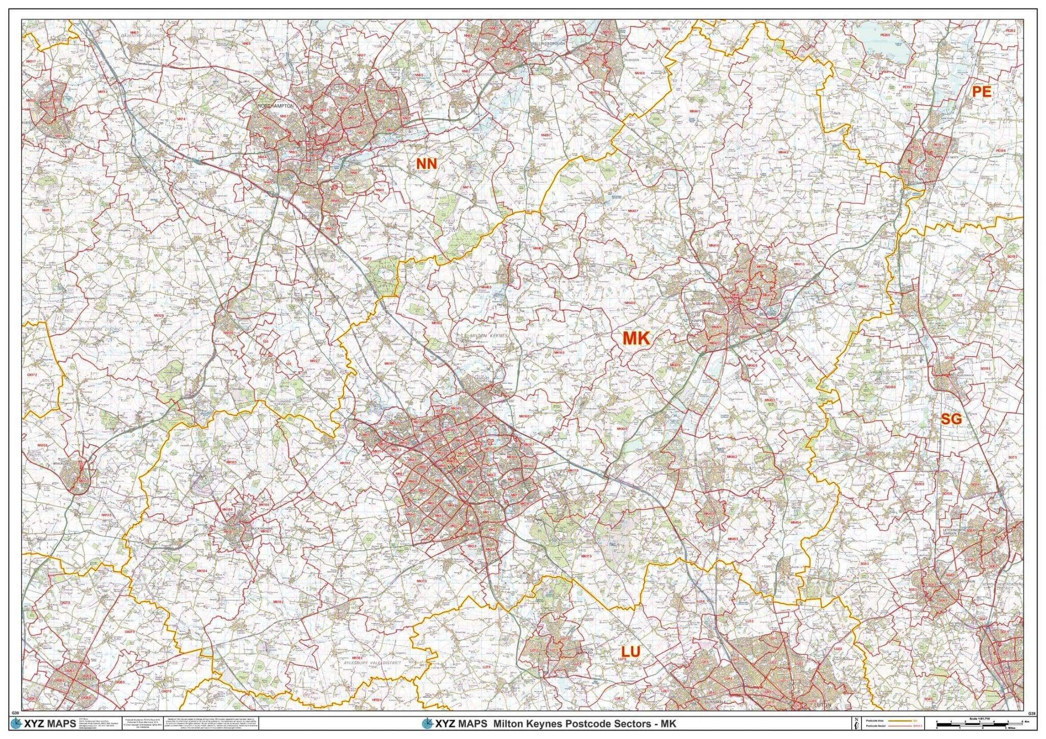 Milton Keynes MK Postcode Sector Wall Map milton-keynes-mk-postcode-sector-wall-map