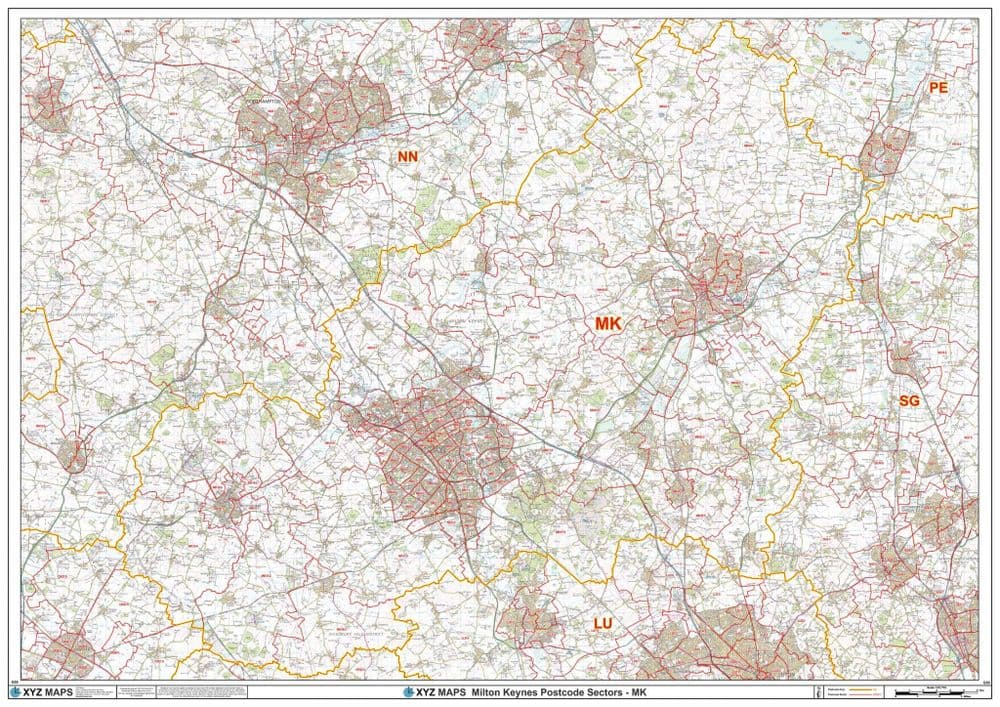 Milton Keynes MK Postcode Sector Wall Map milton-keynes-mk-postcode-sector-wall-map