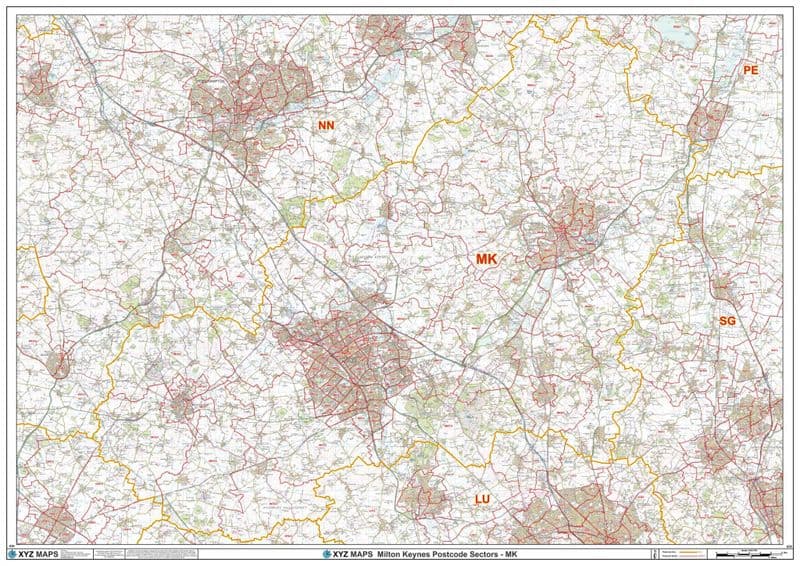 Milton Keynes - MK - Postcode Sector Wall Map
