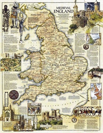 National Geographic Wall Map of Medieval England