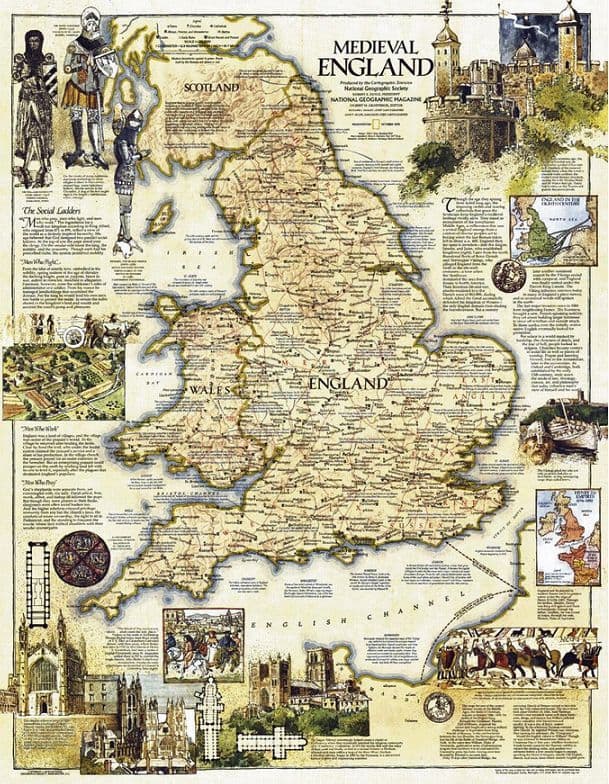 National Geographic Wall Map of Medieval England