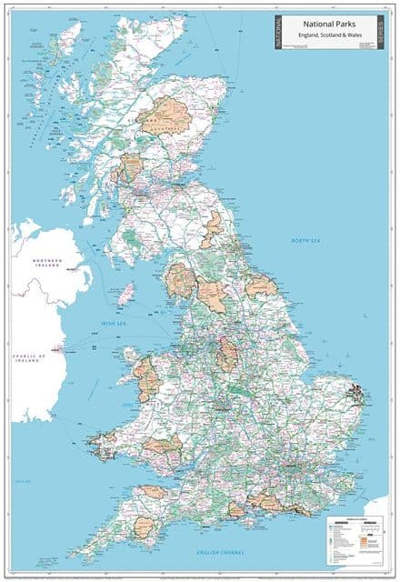 National Parks - England Scotland & Wales - Wall Map 2025 - 88 x 128cm