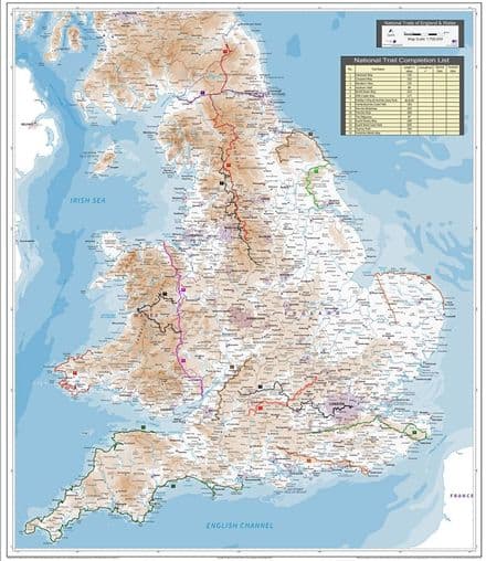 National Trails of England & Wales - Wall Map - 86 x 100cm