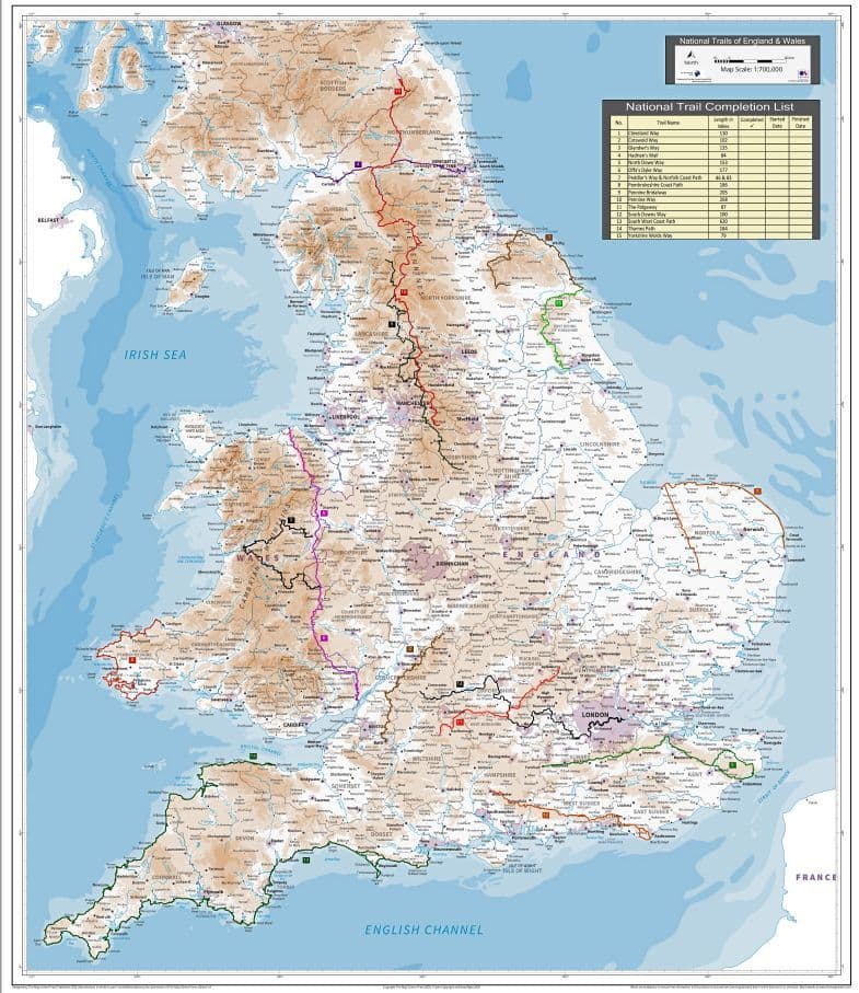 National Trails of England & Wales - Wall Map - 86 x 100cm