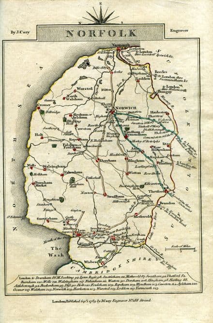 Norfolk County Map by John Cary 1790 - Reproduction