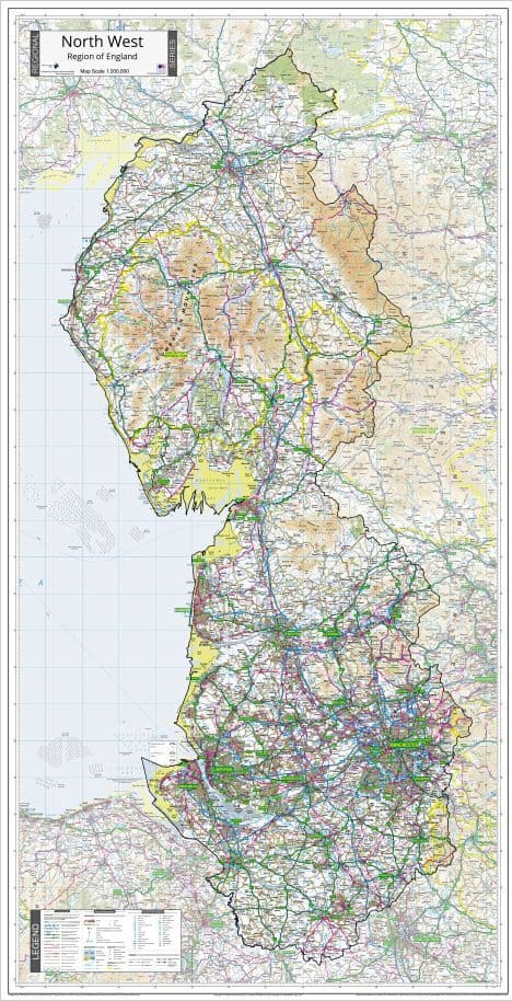 North West Region Of England Wall Map north-west-region-of-england-wall-map