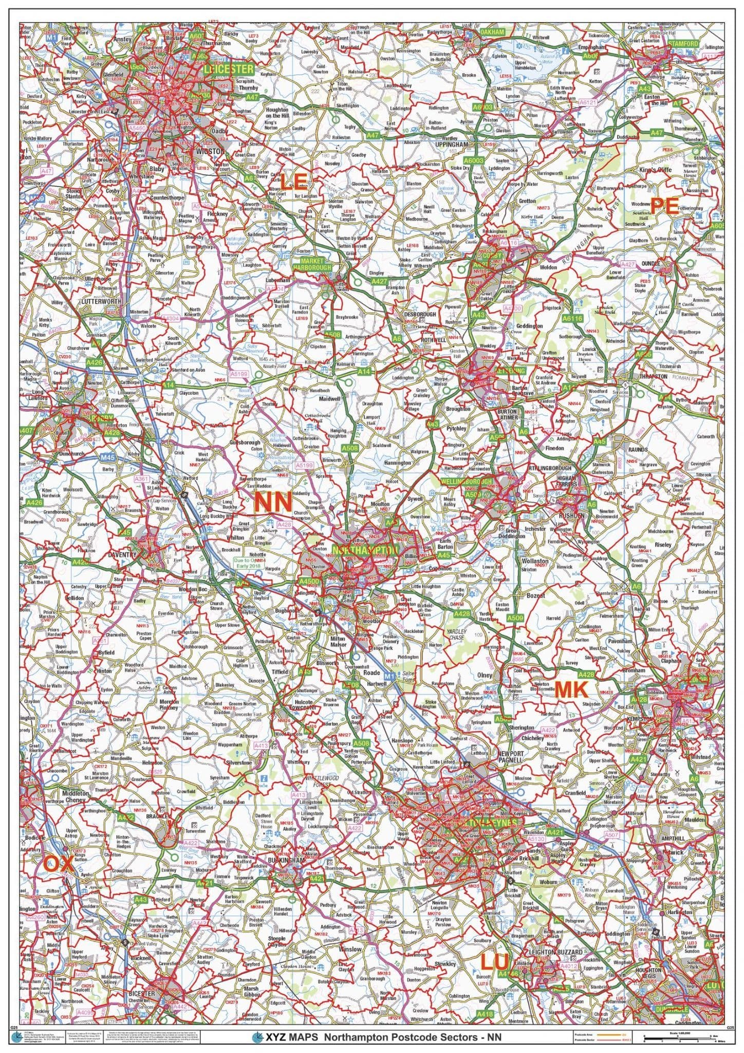 Northampton - NN - Postcode Sector Wall Map
